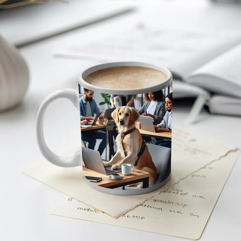 Golden Retriever Working At Office Desk – Mugs