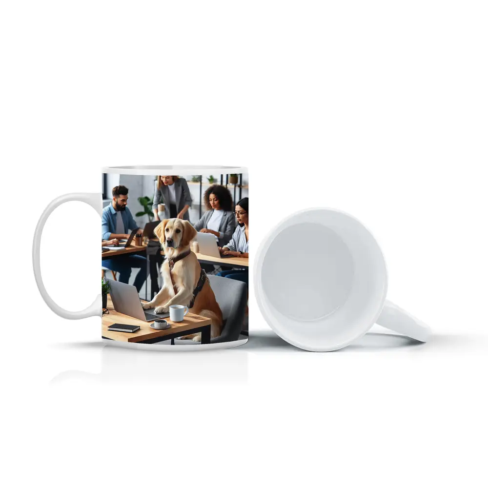 Golden Retriever Working At Office Desk – Mugs