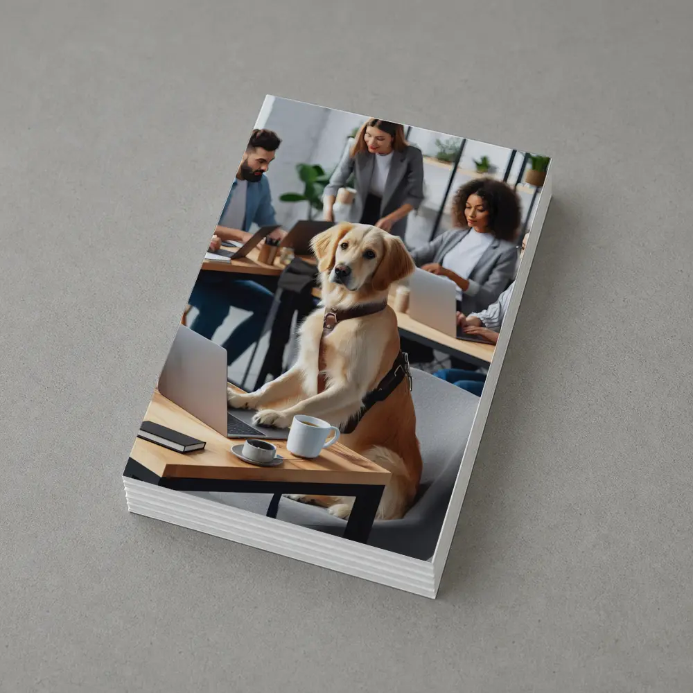 Golden Retriever Working At Office Desk – Postcards