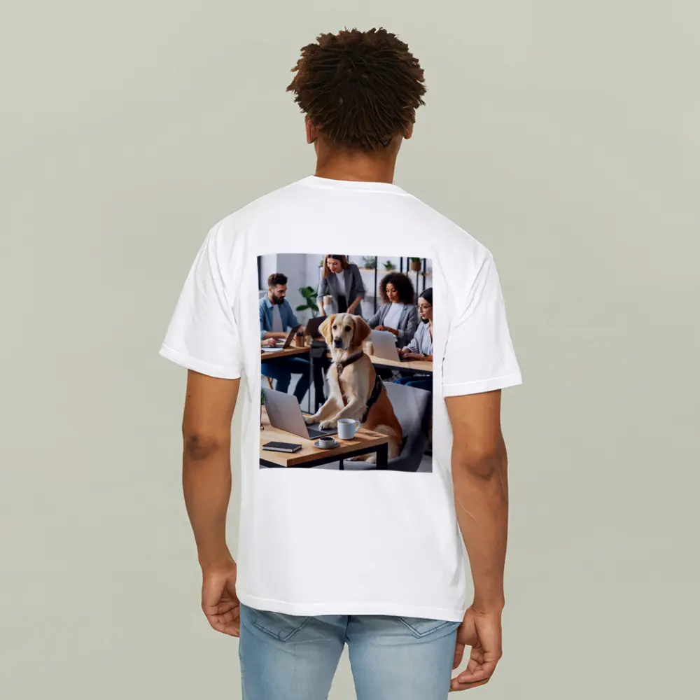 Golden Retriever Working At Office Desk – T-Shirts