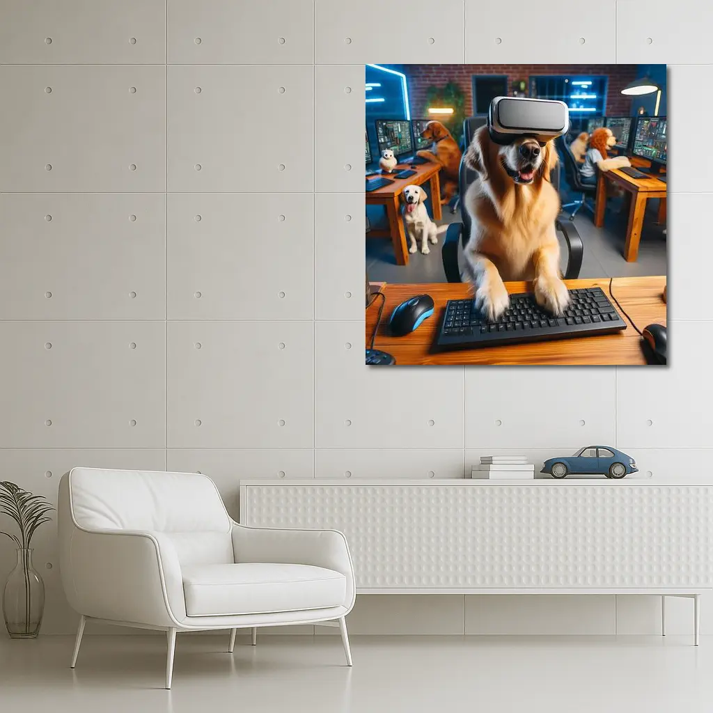 Golden Retriever Gaming With VR Headset – Wall Art