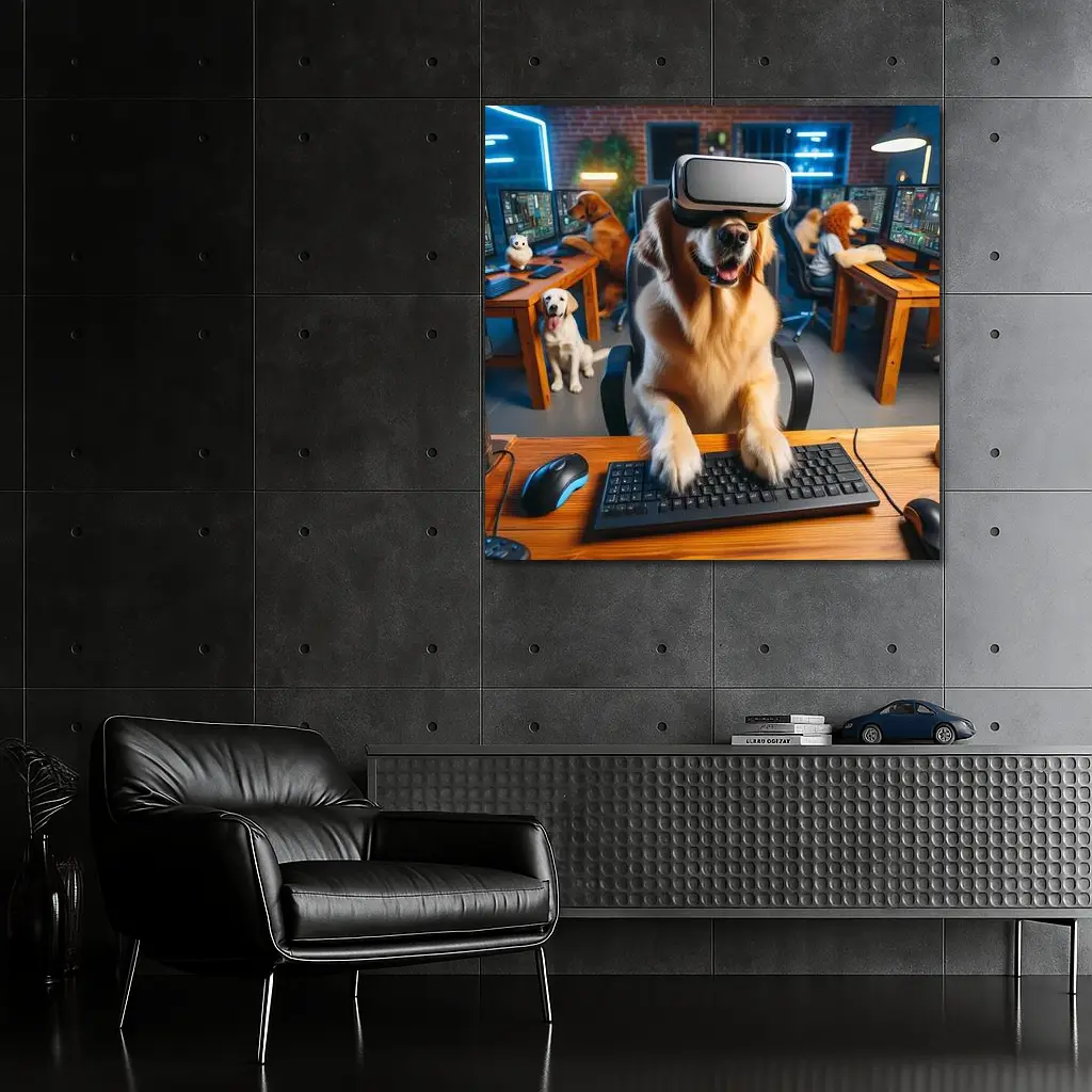 Golden Retriever Gaming With VR Headset – Wall Art