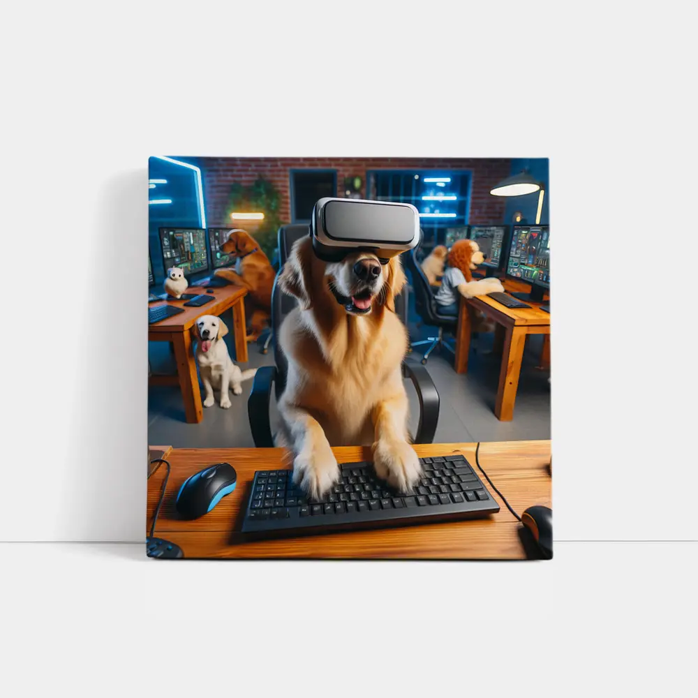 Golden Retriever Gaming With VR Headset – Wall Art