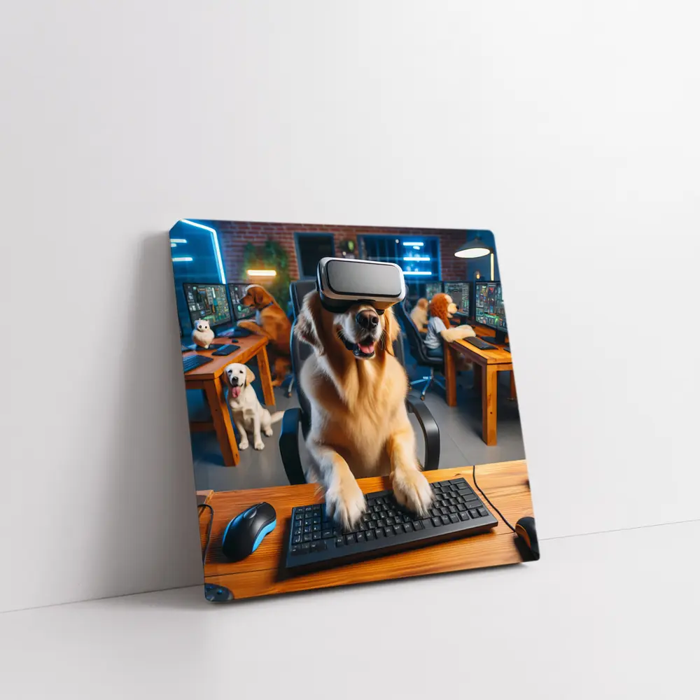 Golden Retriever Gaming With VR Headset – Wall Art