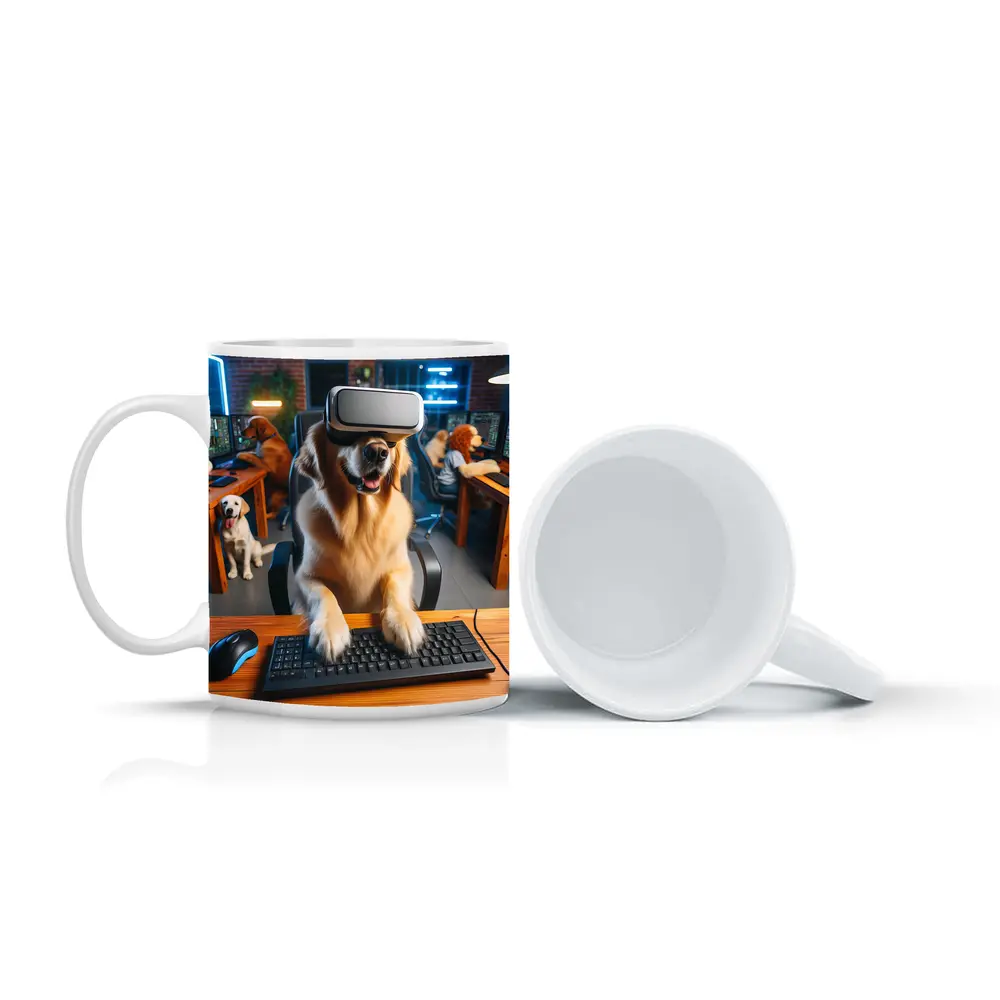 Golden Retriever Gaming With VR Headset – Mugs