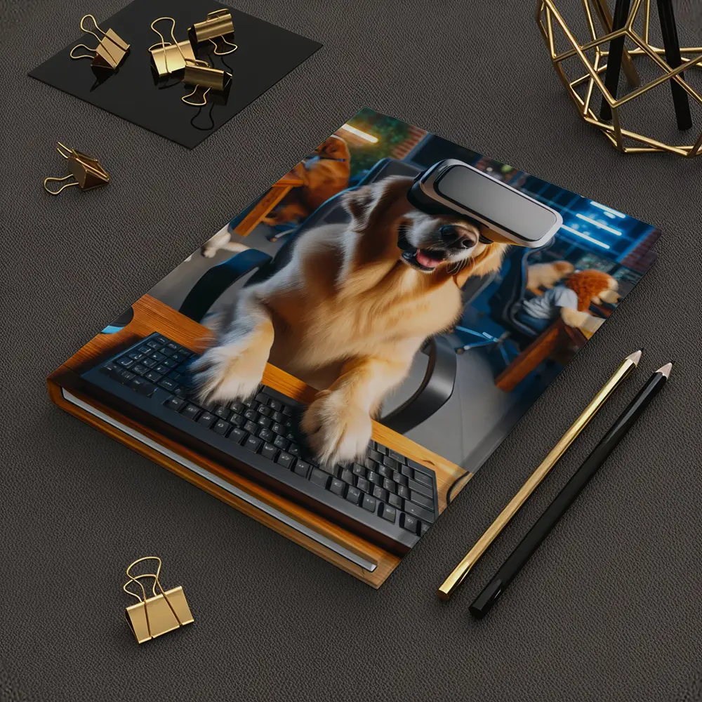 Golden Retriever Gaming With VR Headset – Notebooks