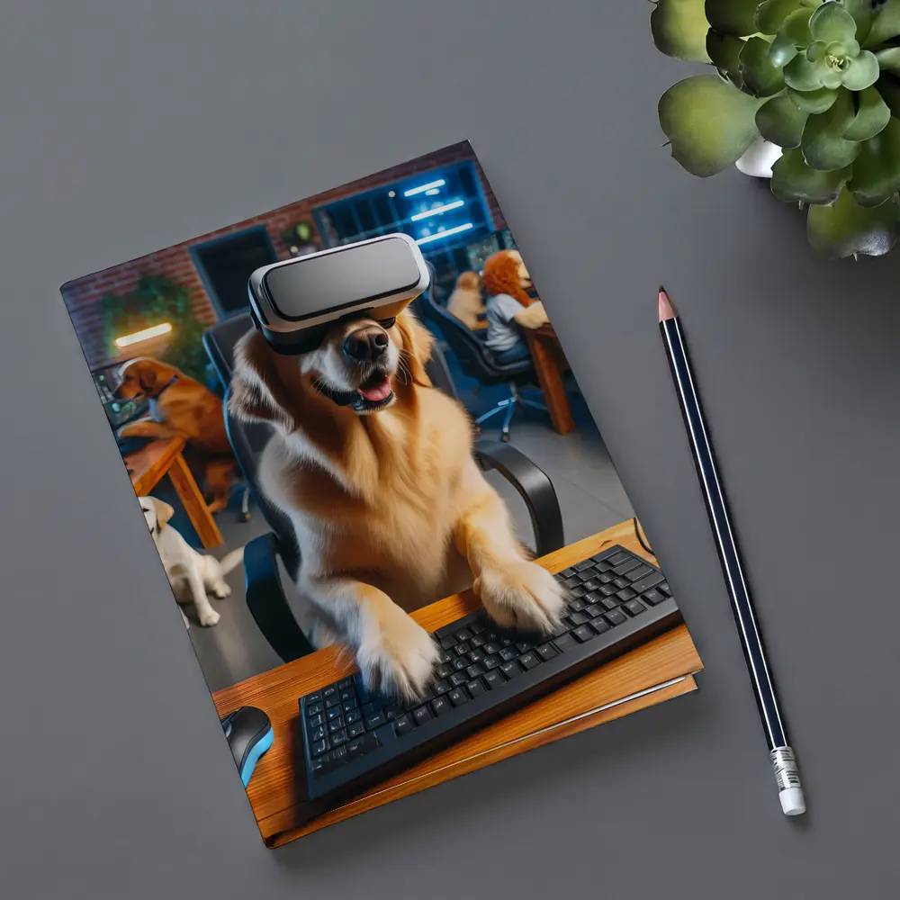 Golden Retriever Gaming With VR Headset – Notebooks