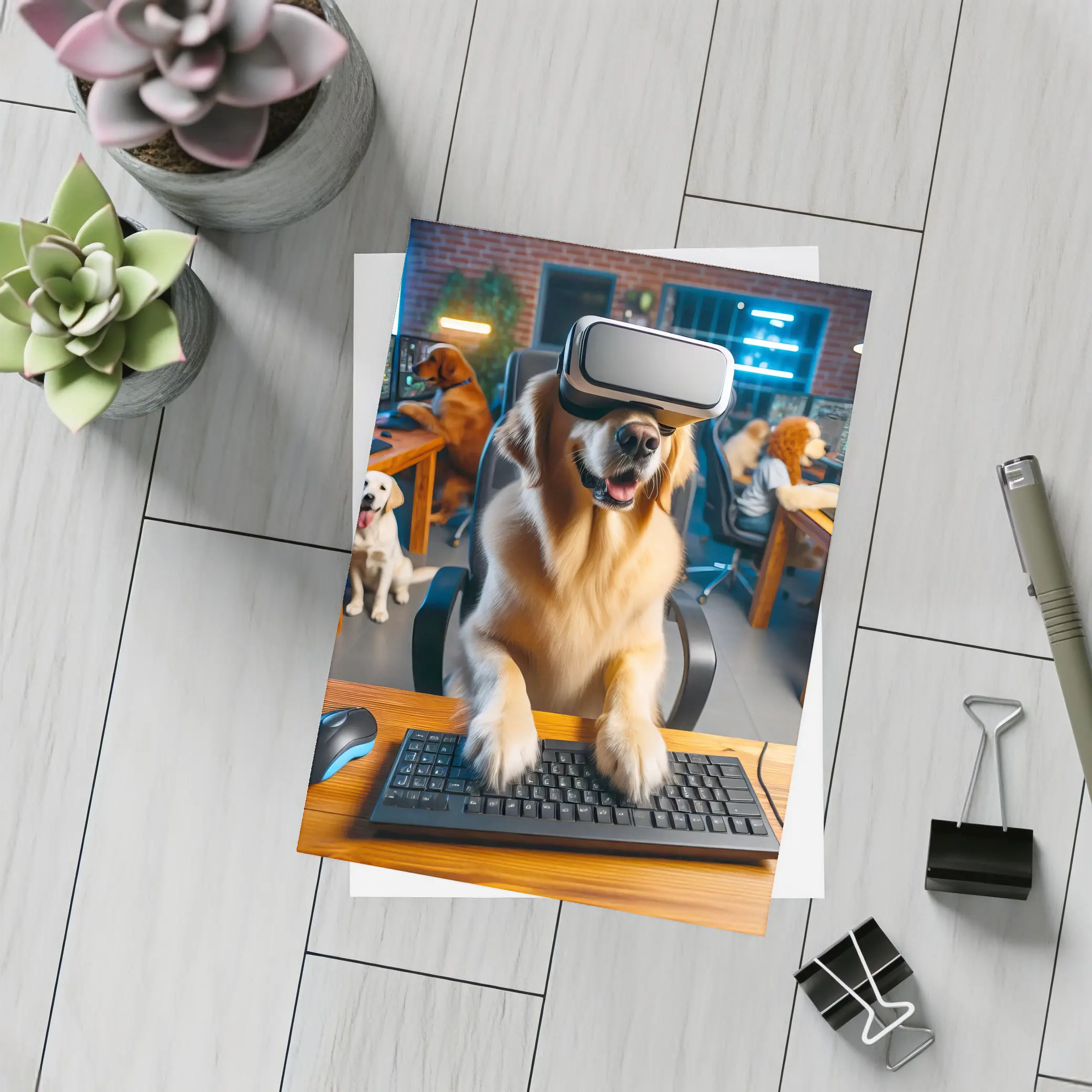 Golden Retriever Gaming With VR Headset – Postcards