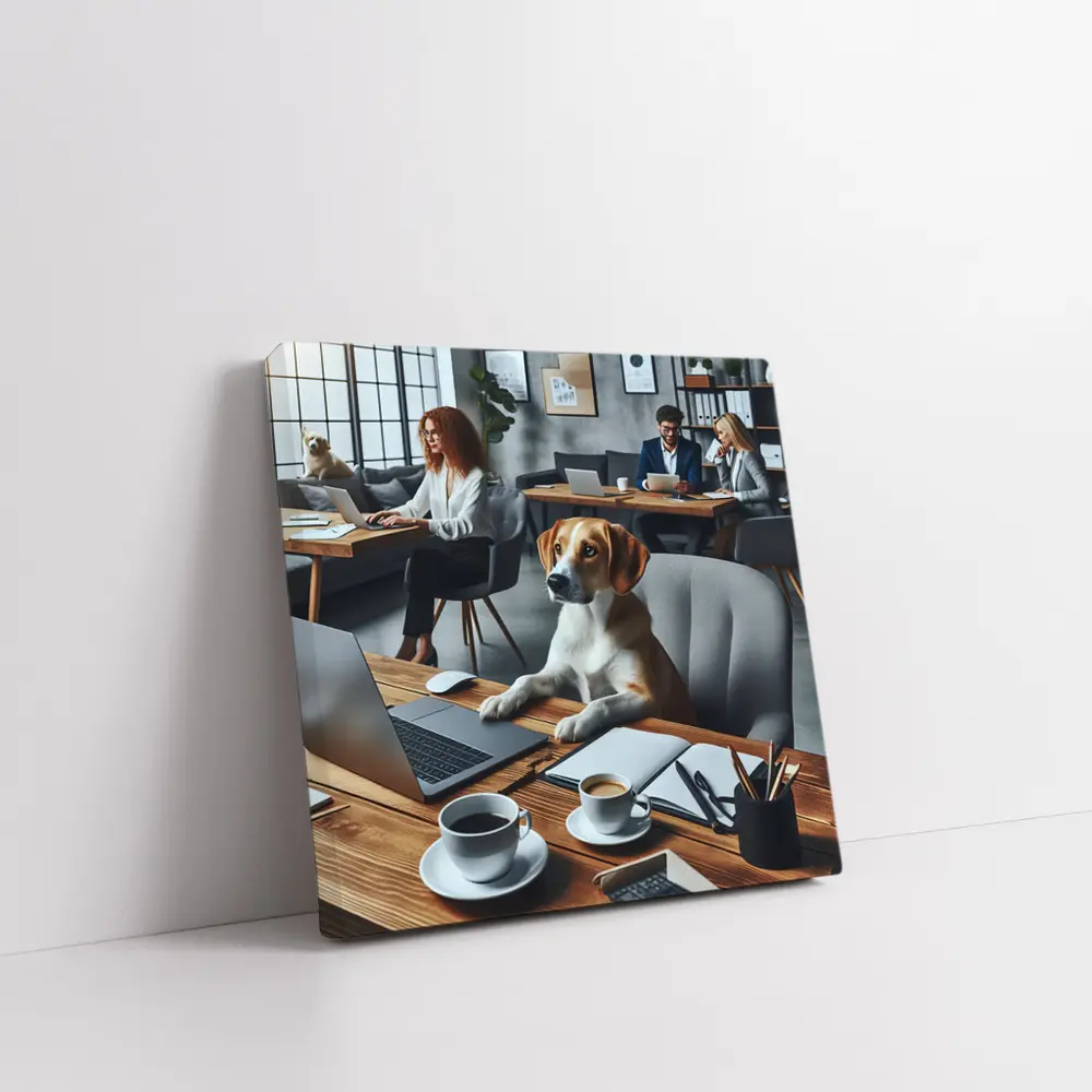 Beagle Dog Sitting at Office Desk – Wall Art