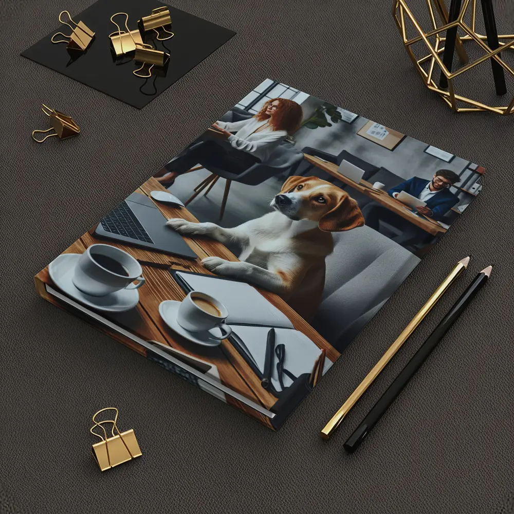 Beagle Dog Sitting at Office Desk – Notebooks