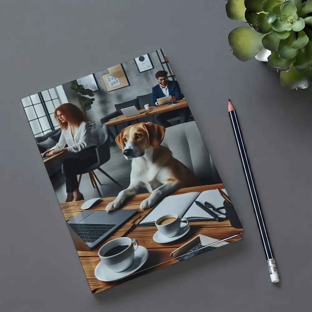Beagle Dog Sitting at Office Desk – Notebooks