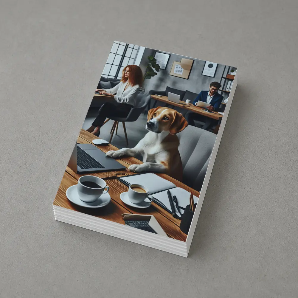 Beagle Dog Sitting at Office Desk – Postcards