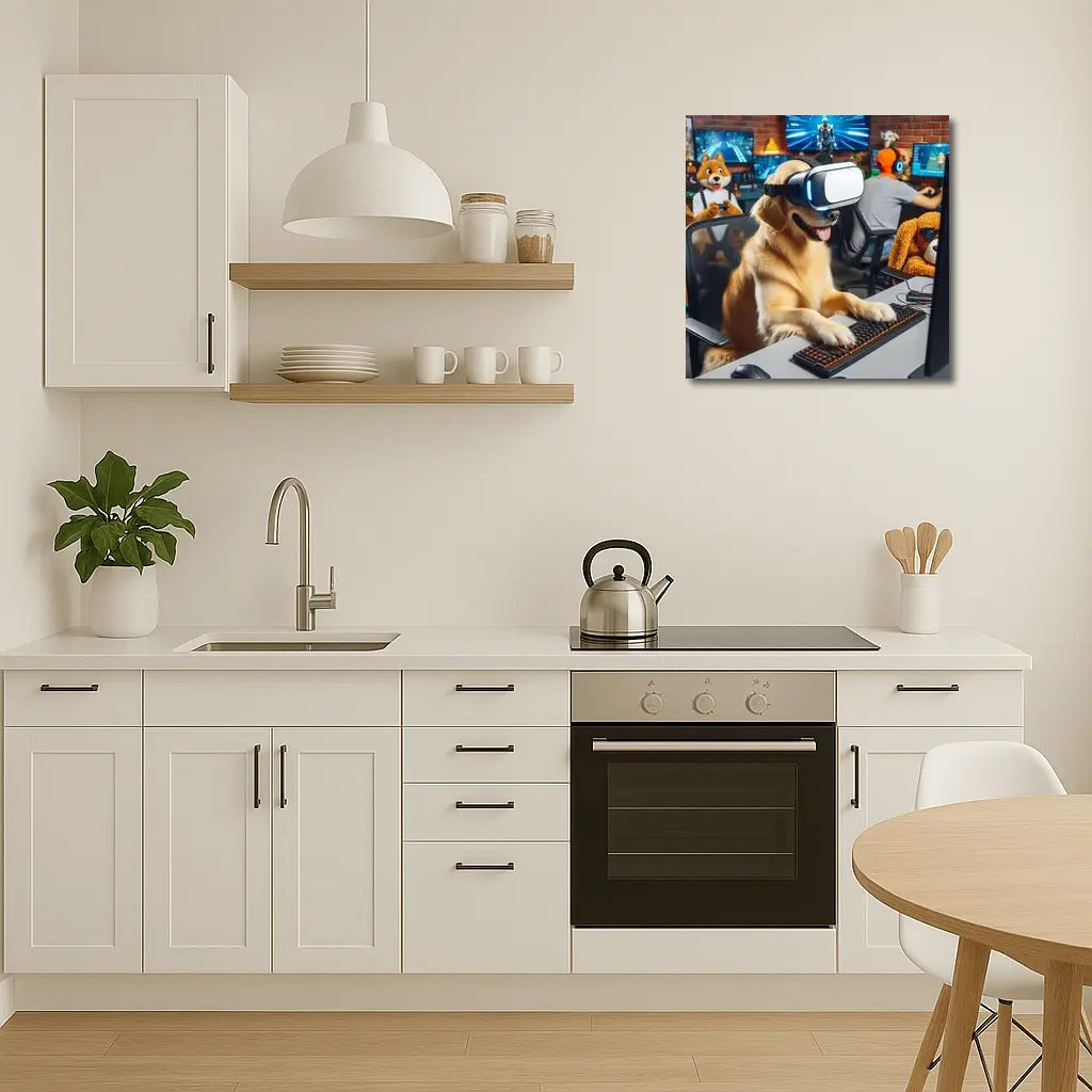 Golden Retriever Gaming With VR Headset – Wall Art