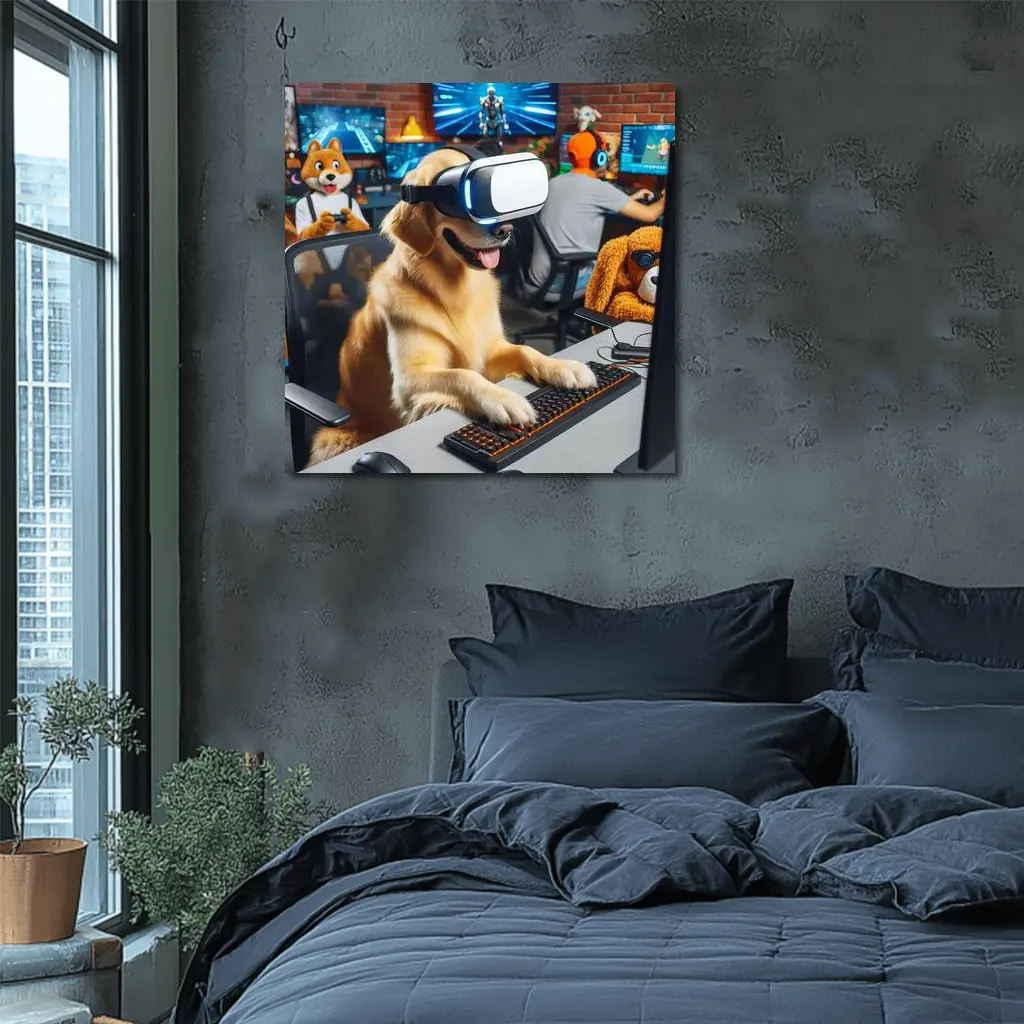 Golden Retriever Gaming With VR Headset – Wall Art