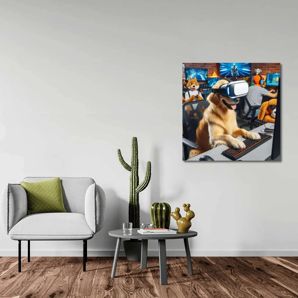 Golden Retriever Gaming With VR Headset – Wall Art