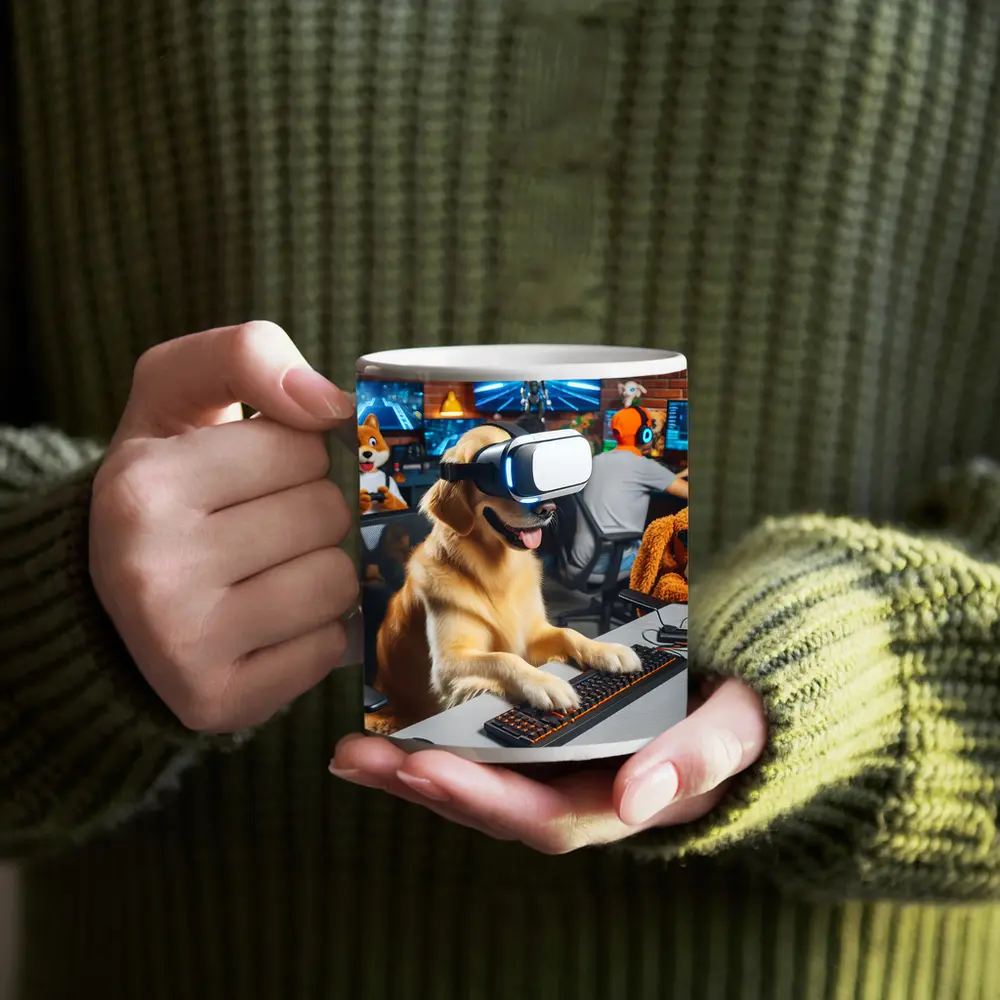 Golden Retriever Gaming With VR Headset – Mugs