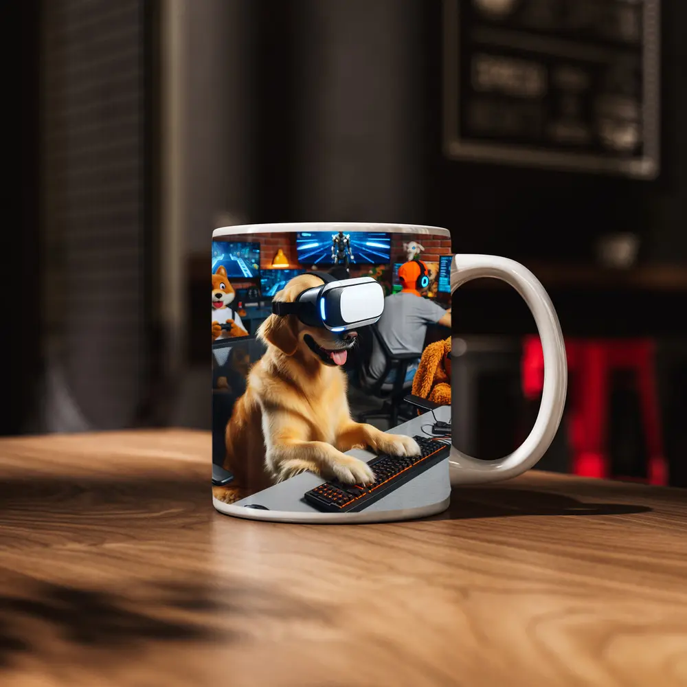 Golden Retriever Gaming With VR Headset – Mugs