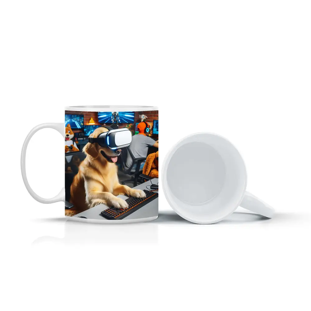 Golden Retriever Gaming With VR Headset – Mugs