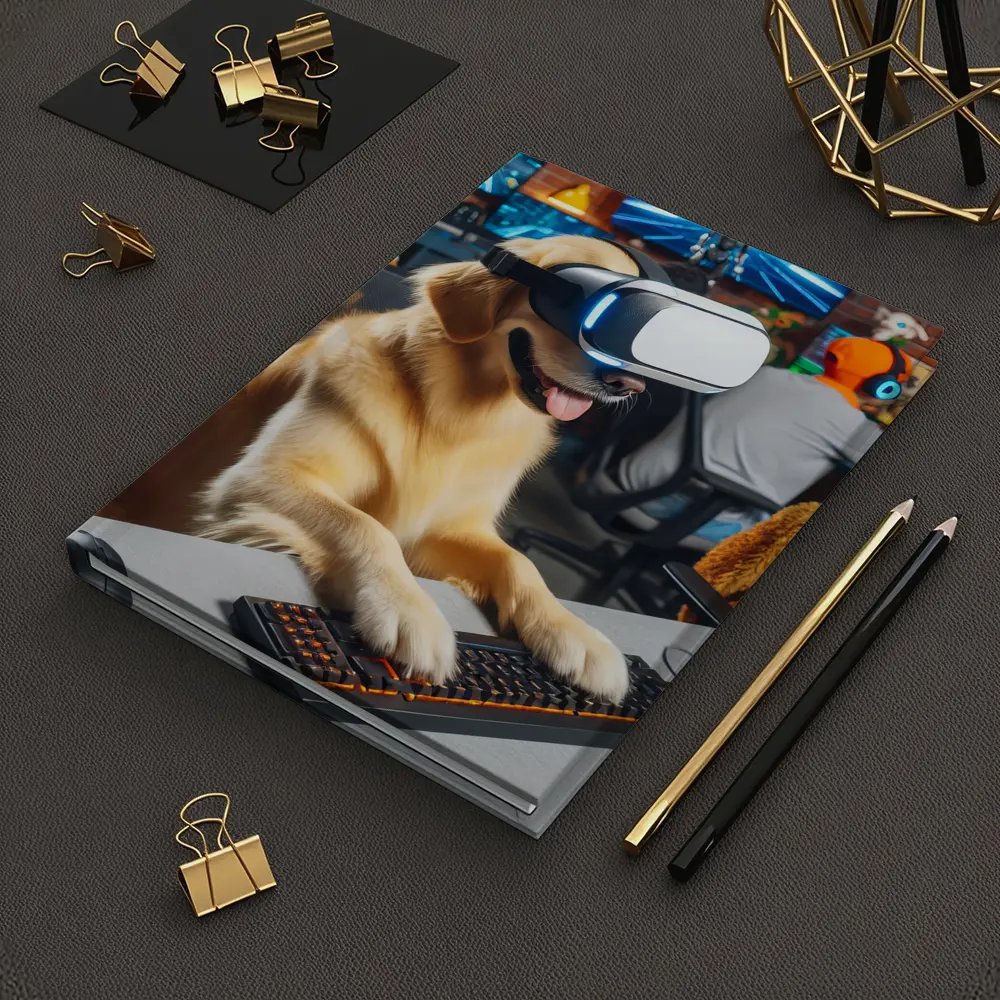 Golden Retriever Gaming With VR Headset – Notebooks