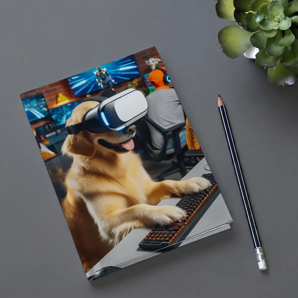 Golden Retriever Gaming With VR Headset – Notebooks