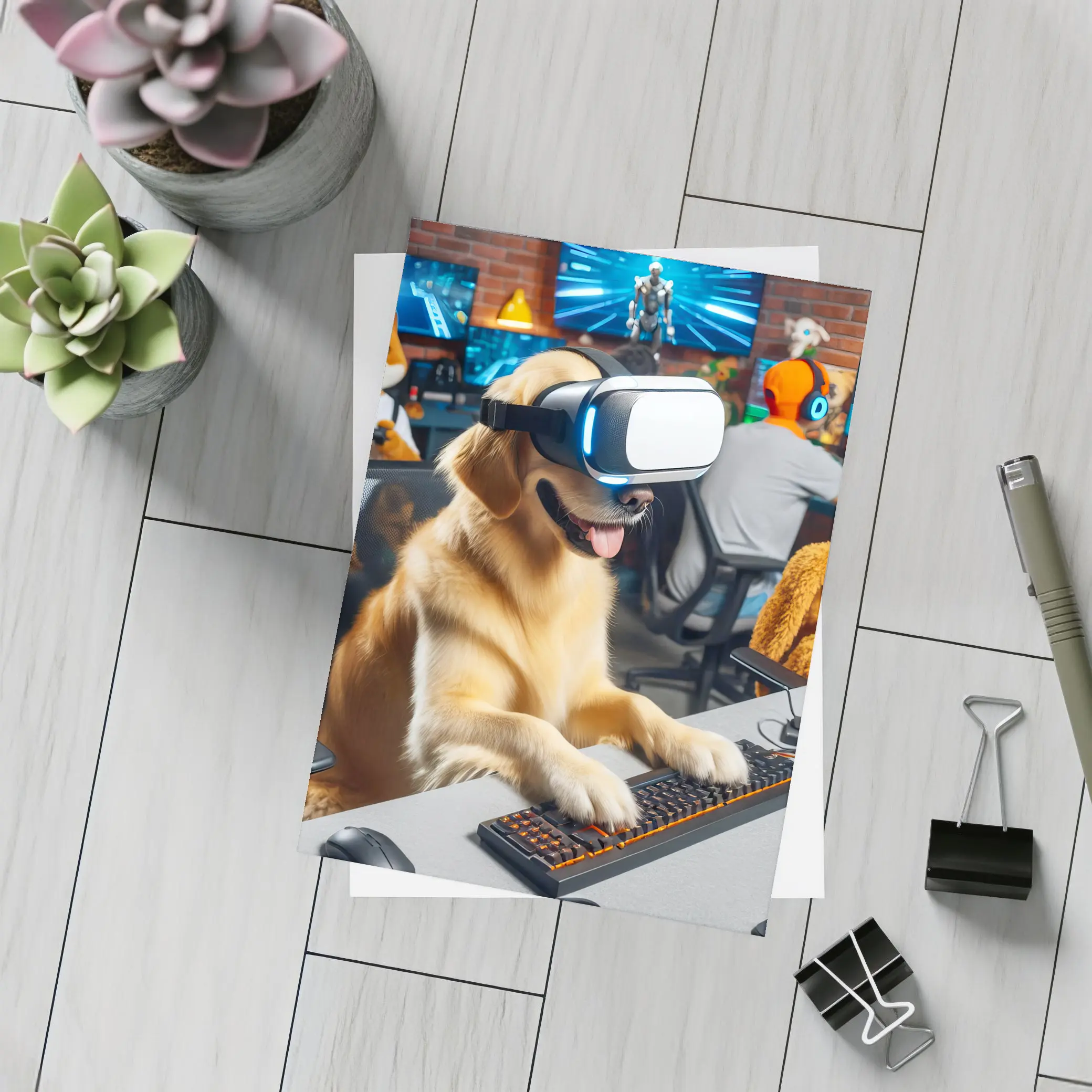 Golden Retriever Gaming With VR Headset – Postcards