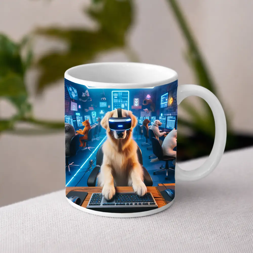 Golden Retriever Gaming VR Headset Neon Room – Mugs