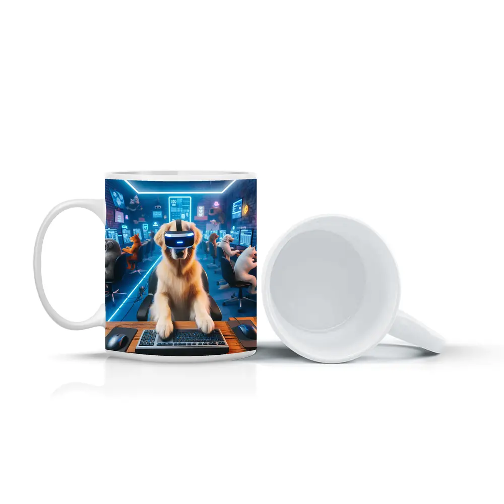 Golden Retriever Gaming VR Headset Neon Room – Mugs