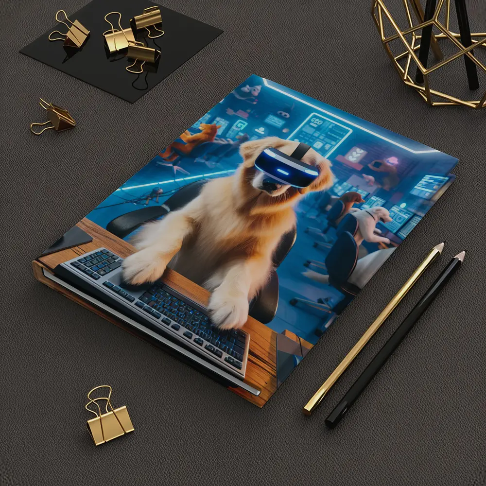 Golden Retriever Gaming VR Headset Neon Room – Notebooks