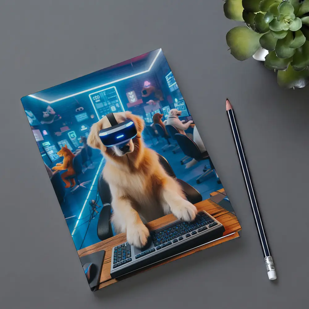 Golden Retriever Gaming VR Headset Neon Room – Notebooks