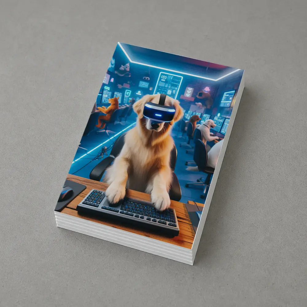 Golden Retriever Gaming VR Headset Neon Room – Postcards