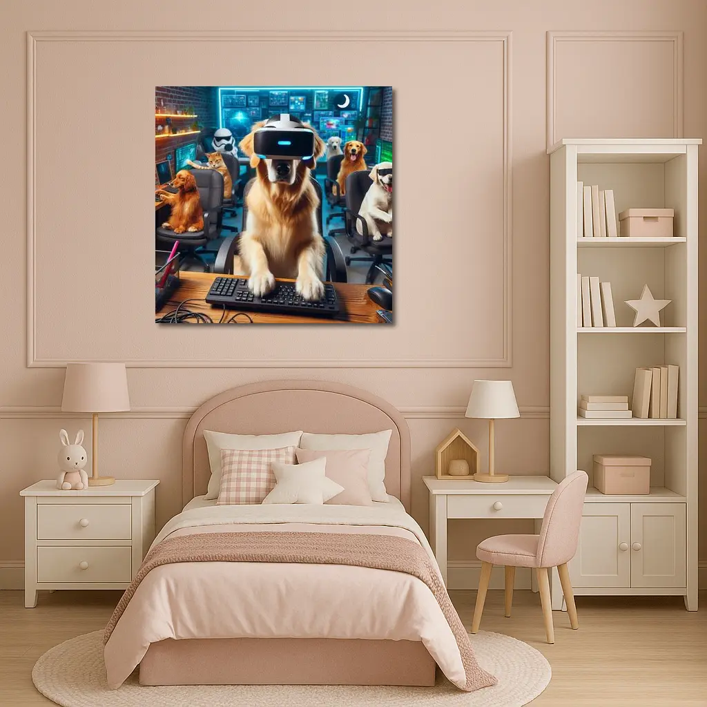 Golden Retriever Gaming With VR Headset – Wall Art