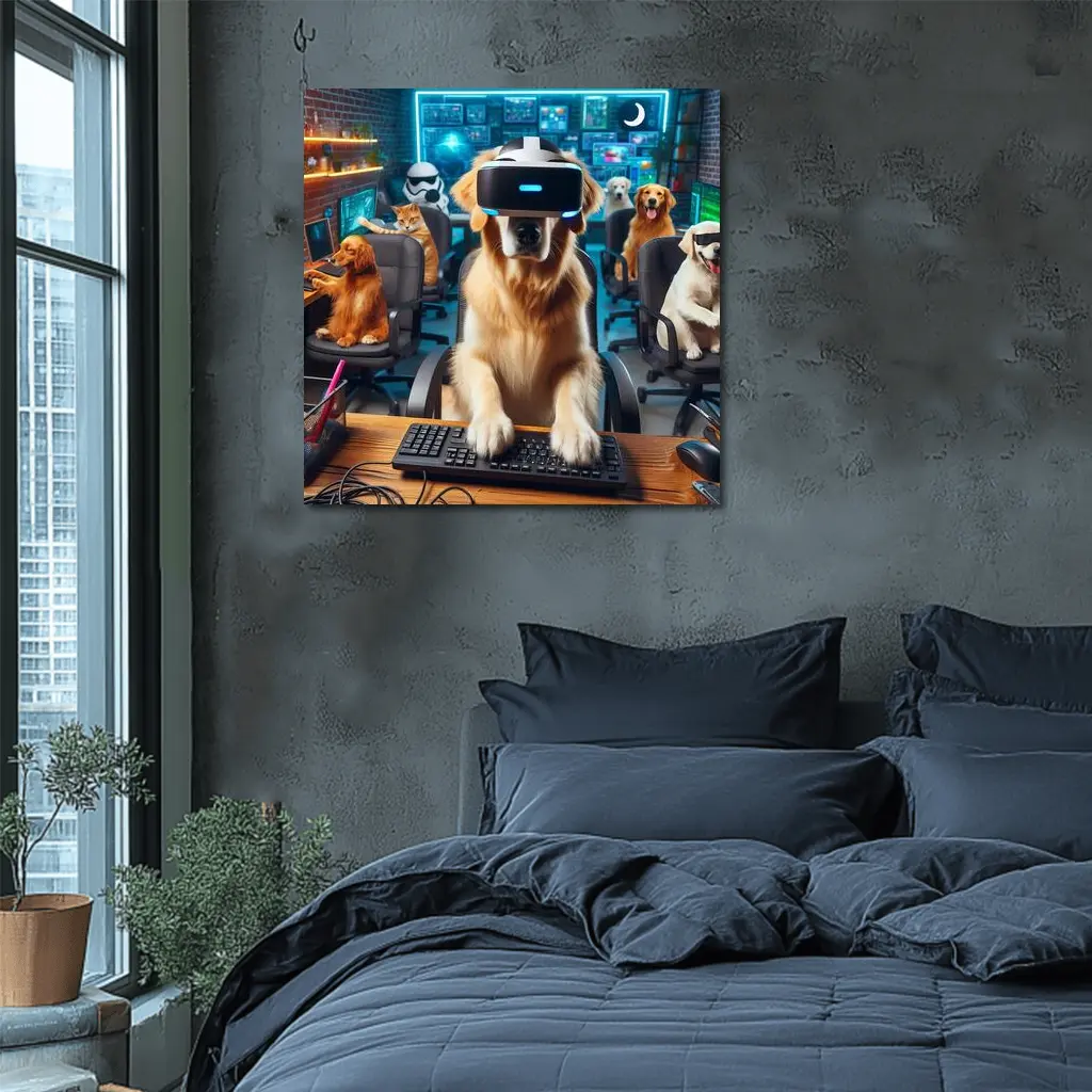Golden Retriever Gaming With VR Headset – Wall Art