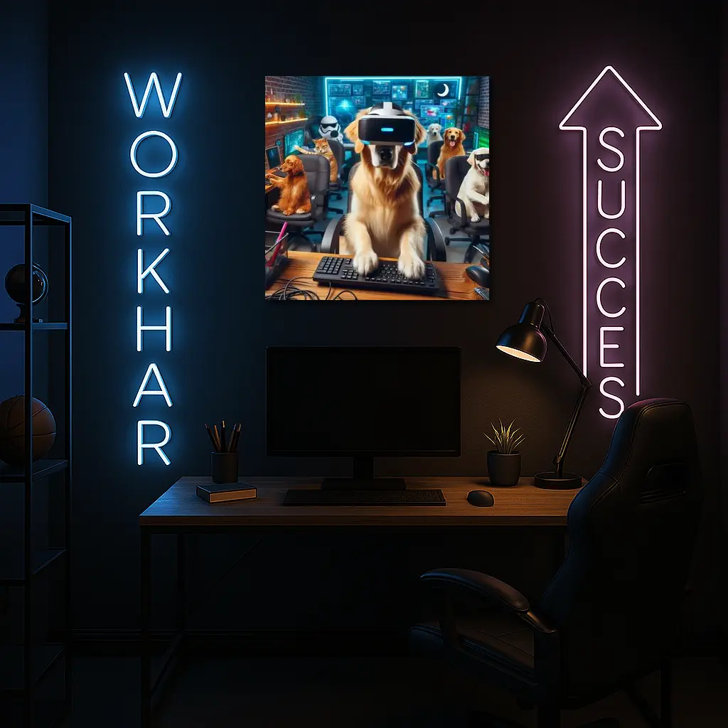 Golden Retriever Gaming With VR Headset – Wall Art