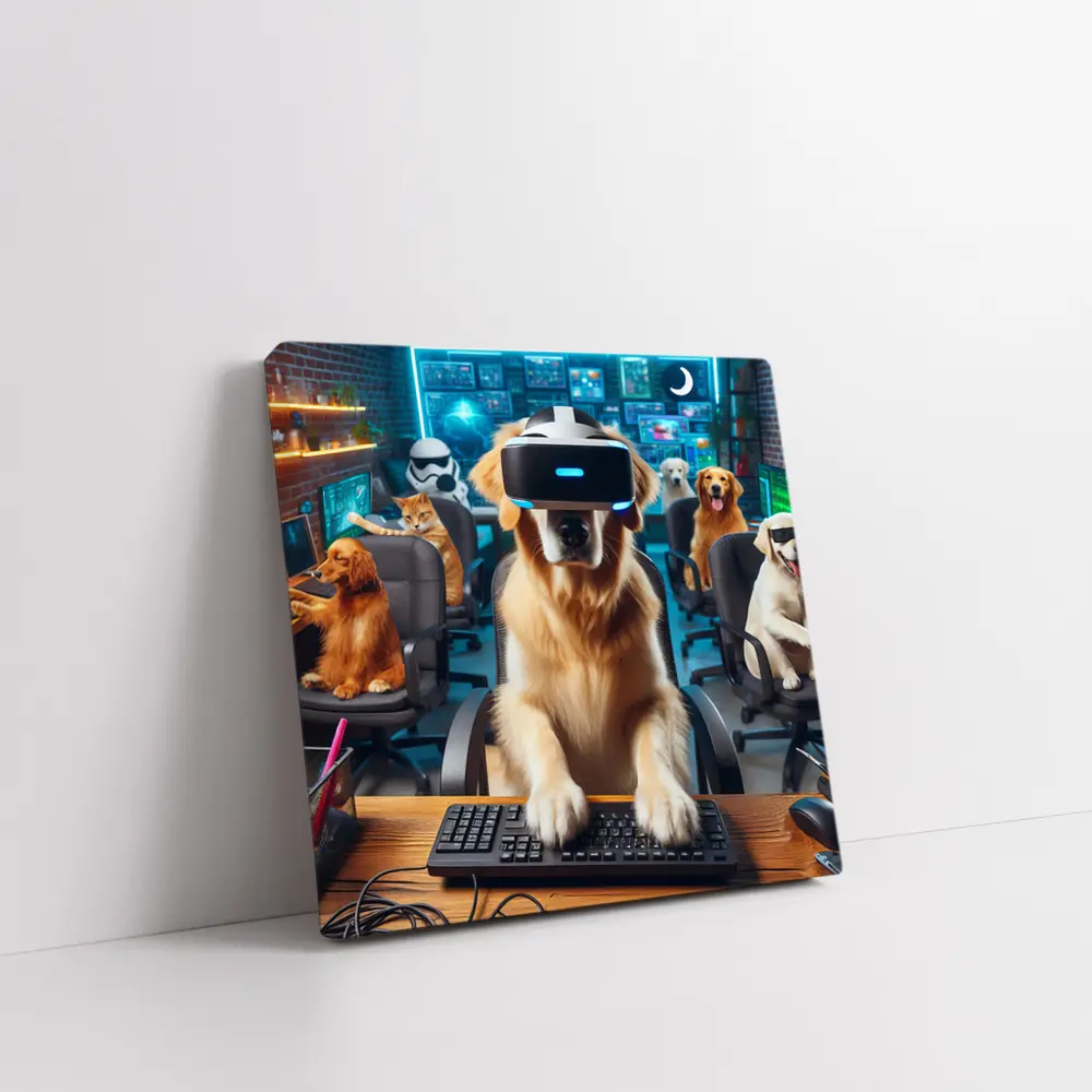 Golden Retriever Gaming With VR Headset – Wall Art