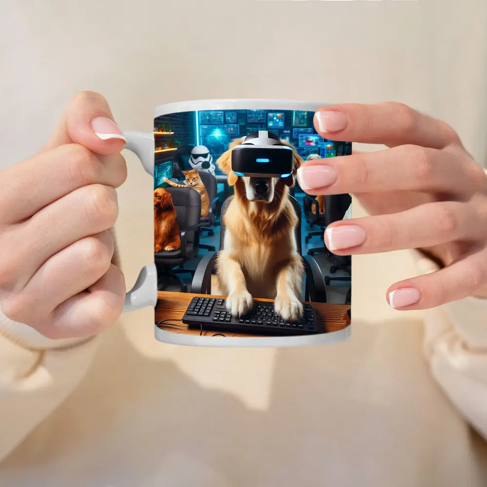 Golden Retriever Gaming With VR Headset – Mugs