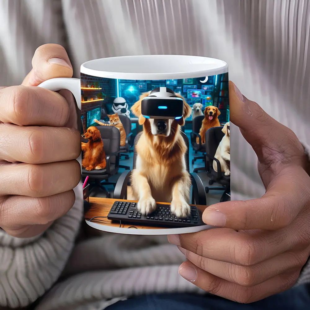 Golden Retriever Gaming With VR Headset – Mugs