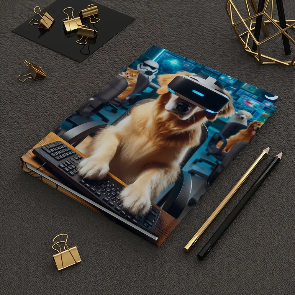 Golden Retriever Gaming With VR Headset – Notebooks