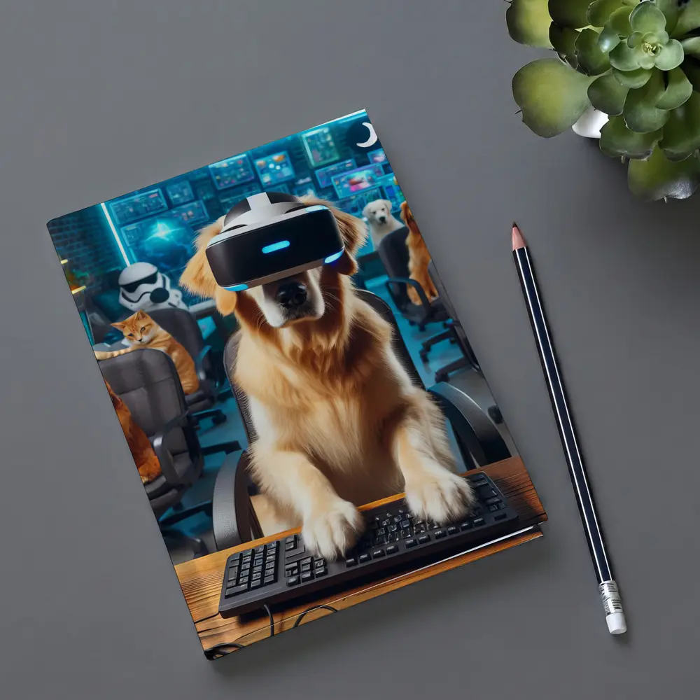 Golden Retriever Gaming With VR Headset – Notebooks