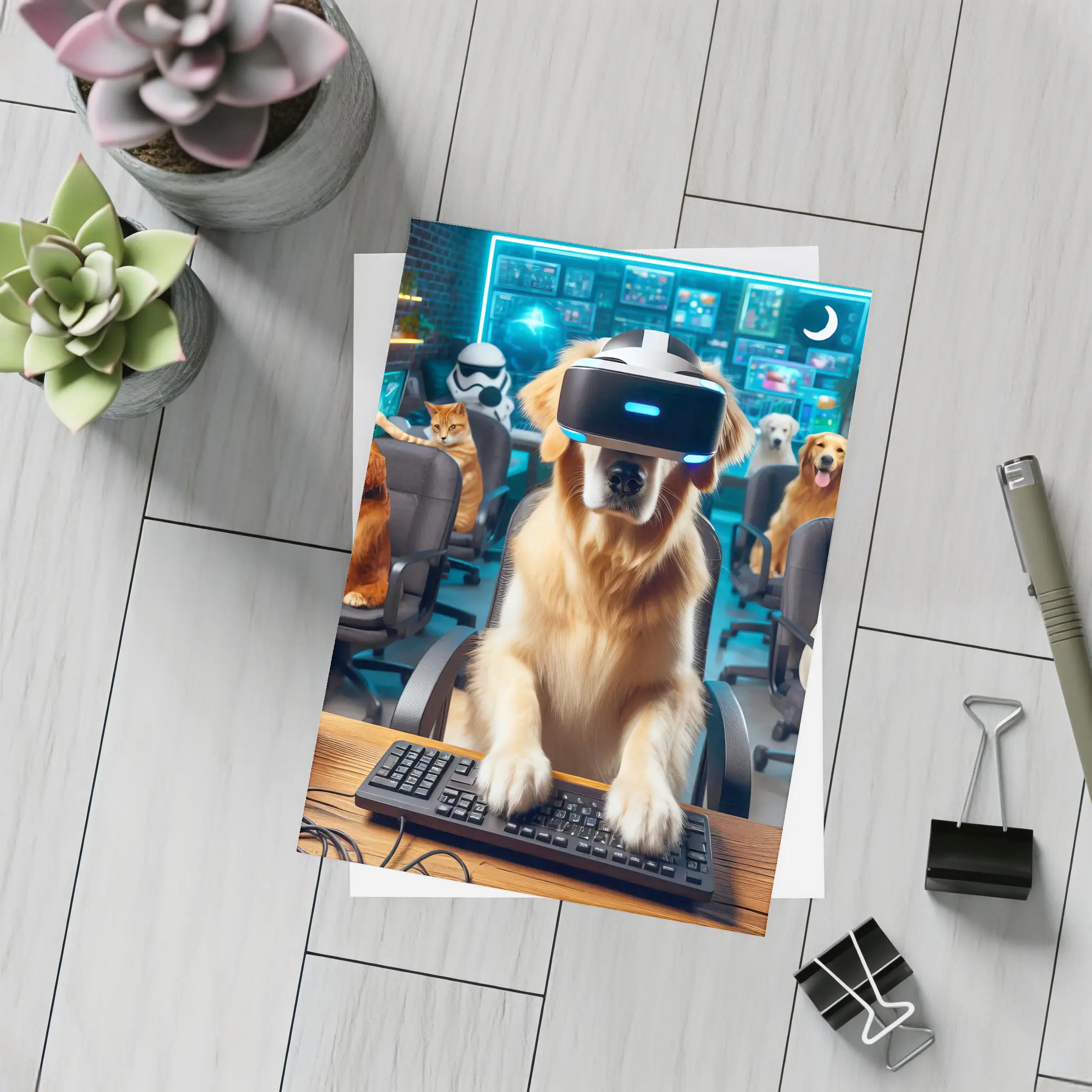 Golden Retriever Gaming With VR Headset – Postcards