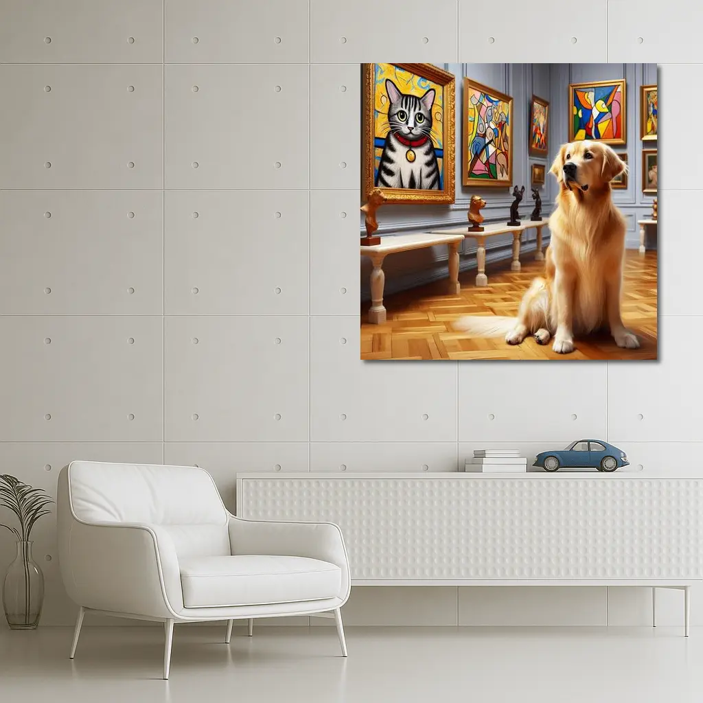 Golden Retriever Dog in Art Museum Gallery – Wall Art