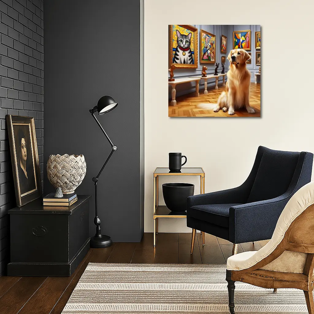 Golden Retriever Dog in Art Museum Gallery – Wall Art