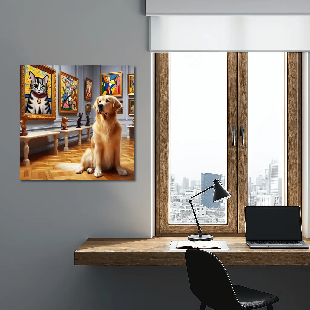 Golden Retriever Dog in Art Museum Gallery – Wall Art