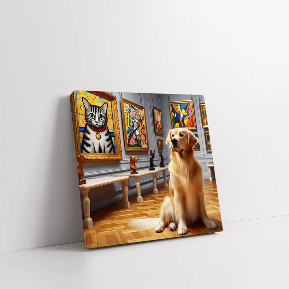 Golden Retriever Dog in Art Museum Gallery – Wall Art