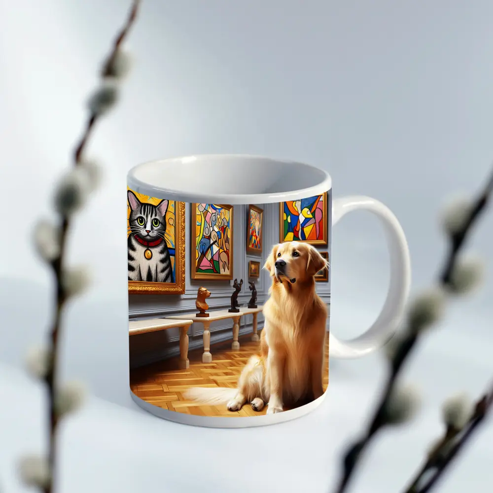 Golden Retriever Dog in Art Museum Gallery – Mugs