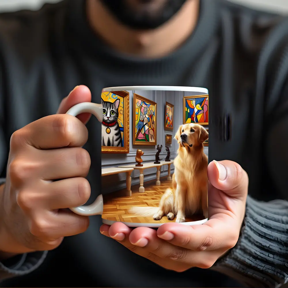 Golden Retriever Dog in Art Museum Gallery – Mugs