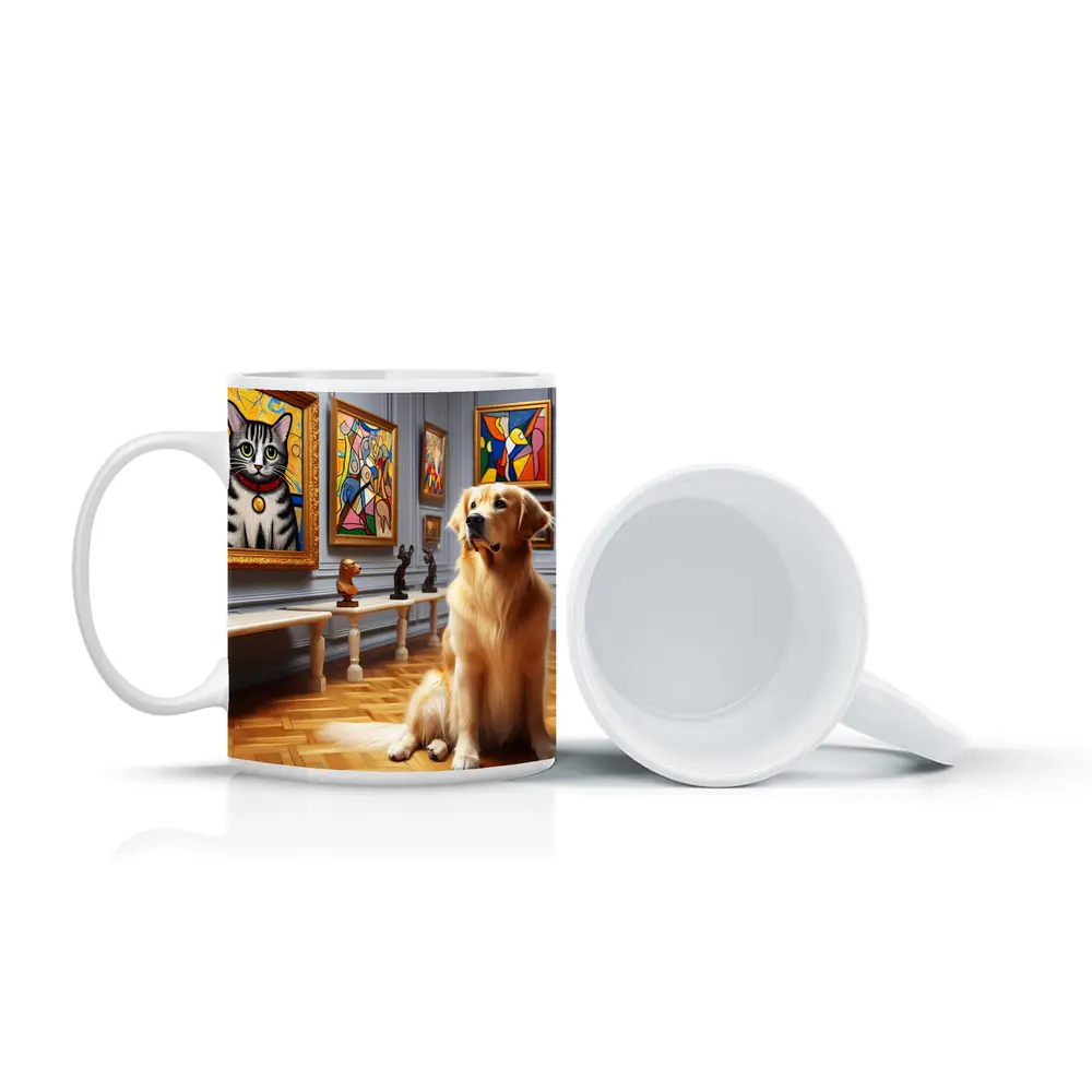Golden Retriever Dog in Art Museum Gallery – Mugs