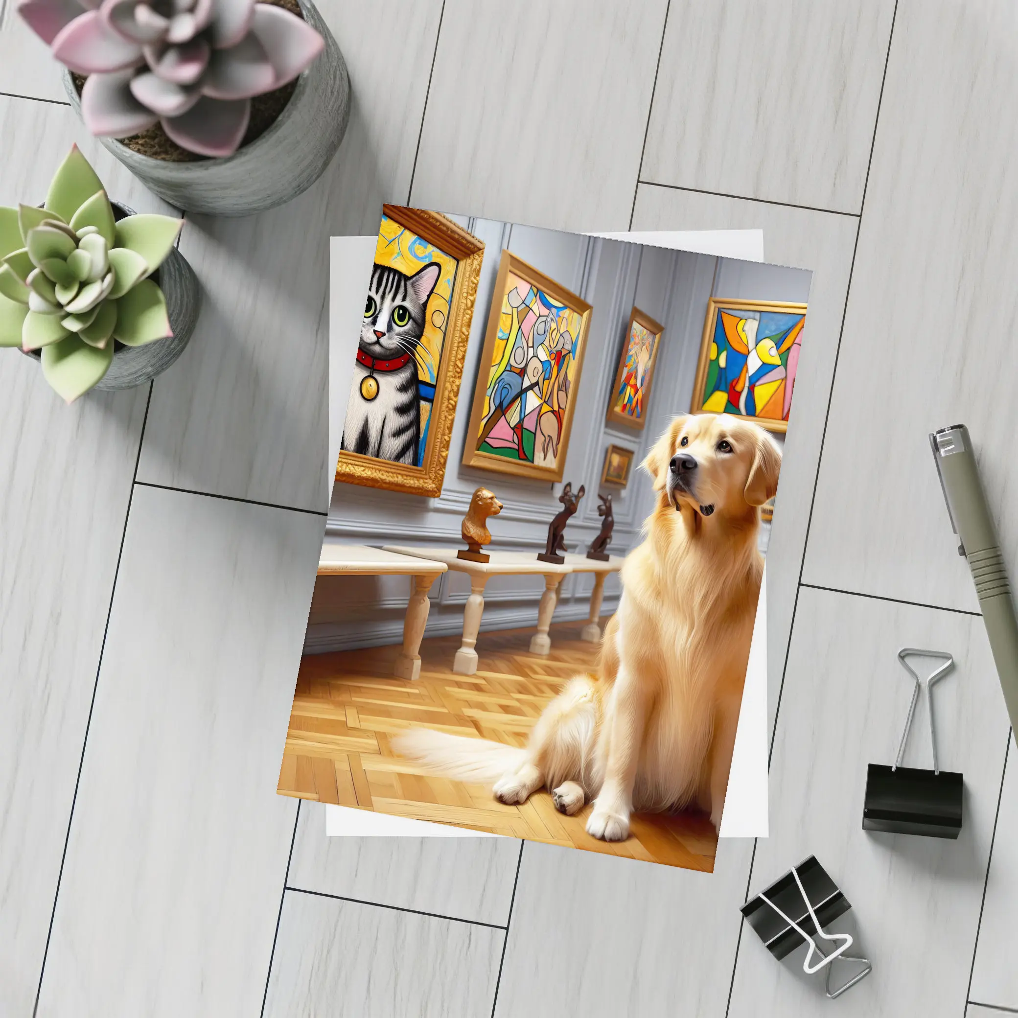 Golden Retriever Dog in Art Museum Gallery – Postcards