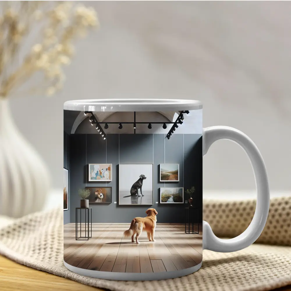 Golden Retriever Dog in Art Gallery – Mugs