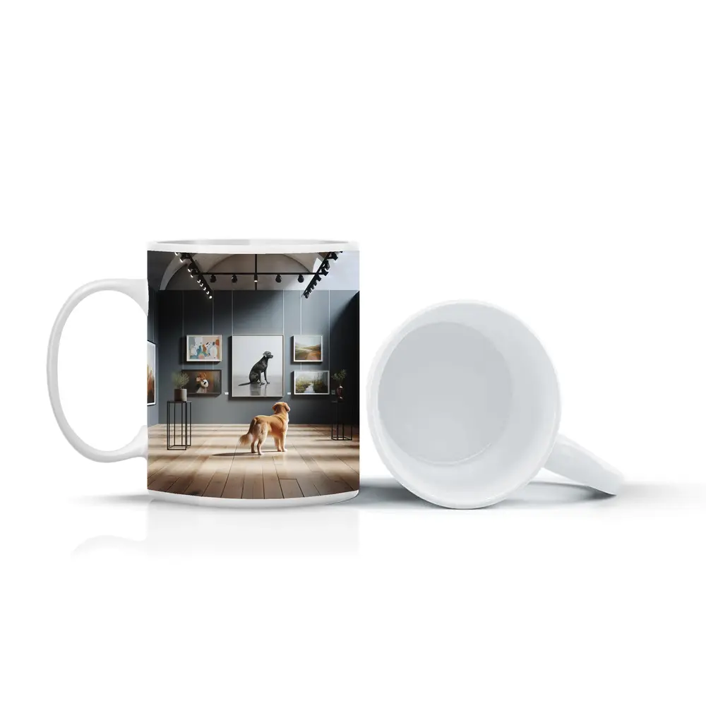 Golden Retriever Dog in Art Gallery – Mugs