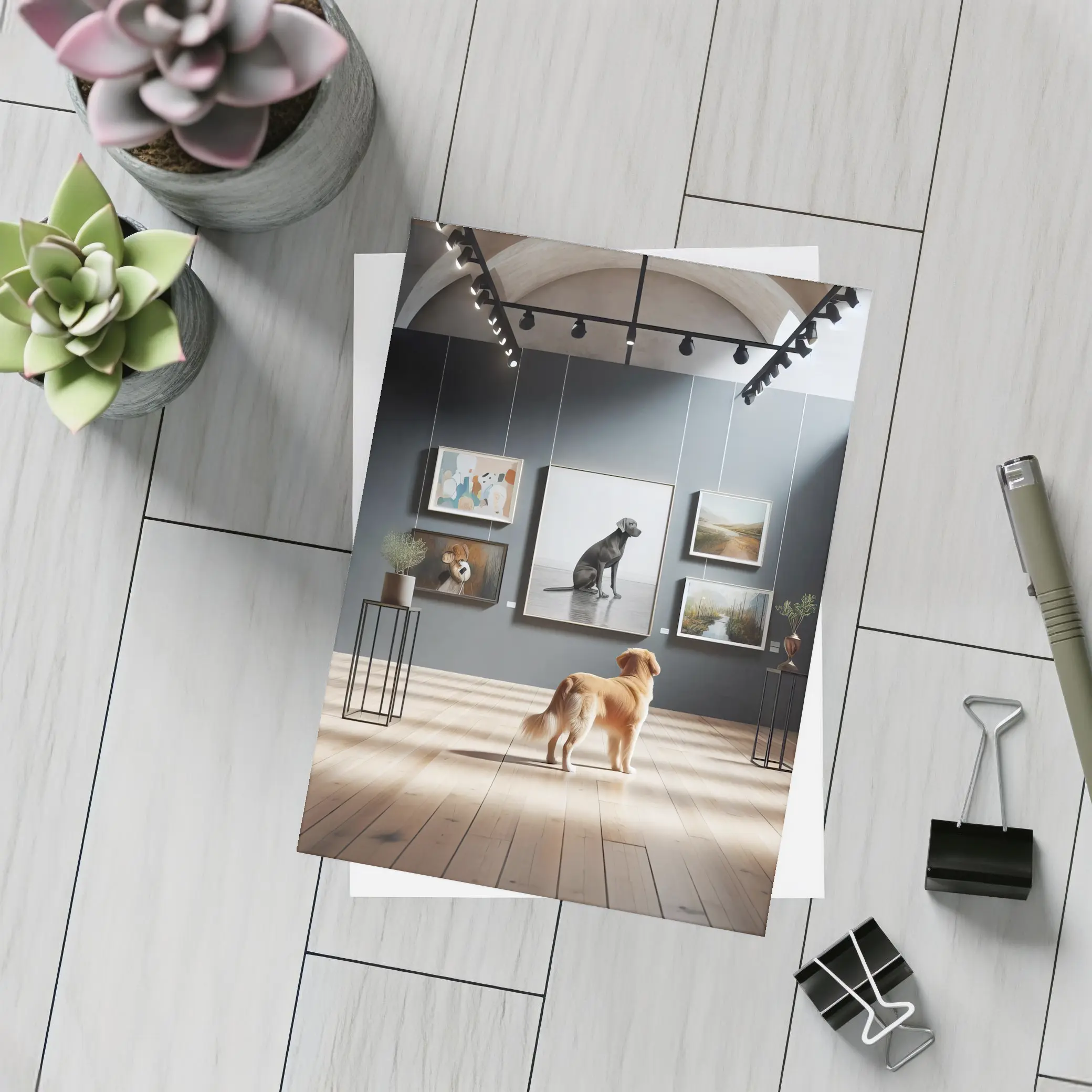 Golden Retriever Dog in Art Gallery – Postcards